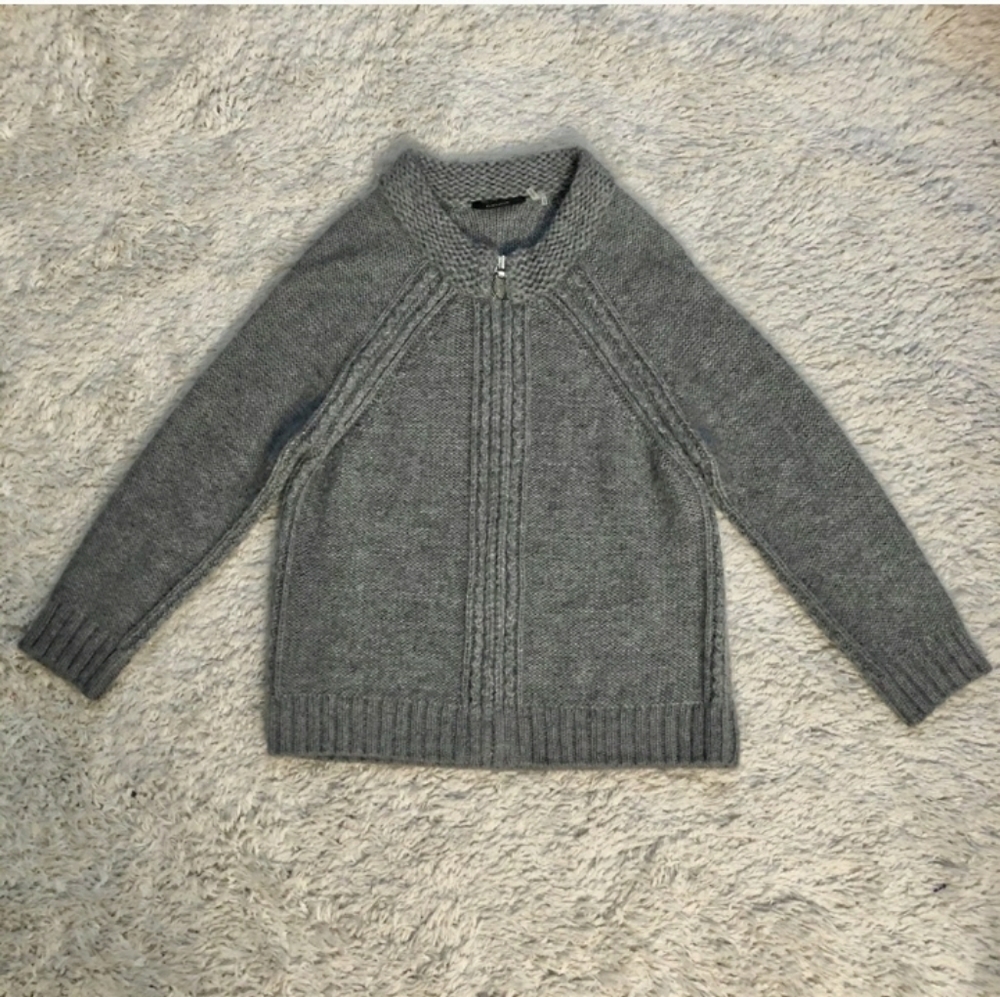 ELIE TAHARI Grey Raglan Alpaca ZIP Cardigan Sz S